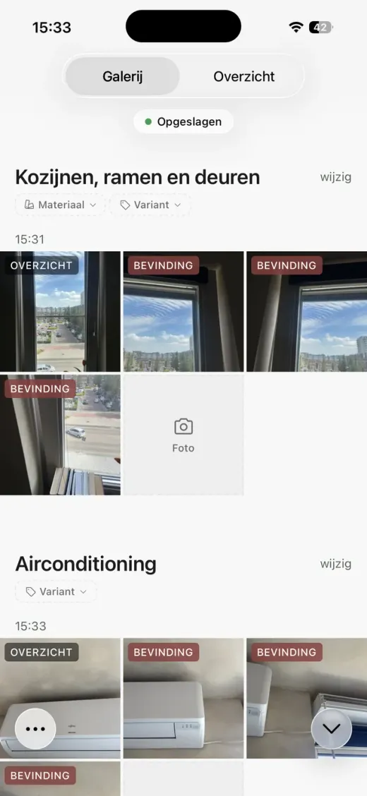 Foto’s per element en bevinding, geordend in de Kadero-app